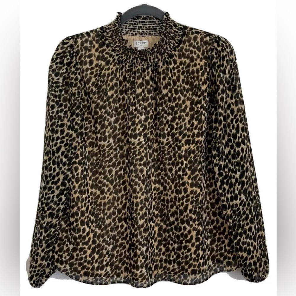 J CREW Animal Print Mock Neck Long Sleeve Blouse Size M